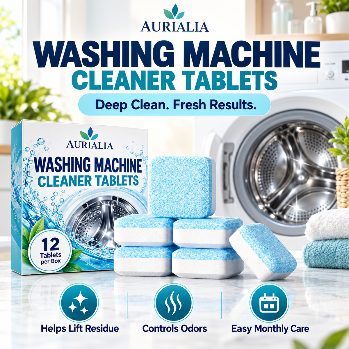 Aurialia washing machine cleaner tablets – 12 tablets per box