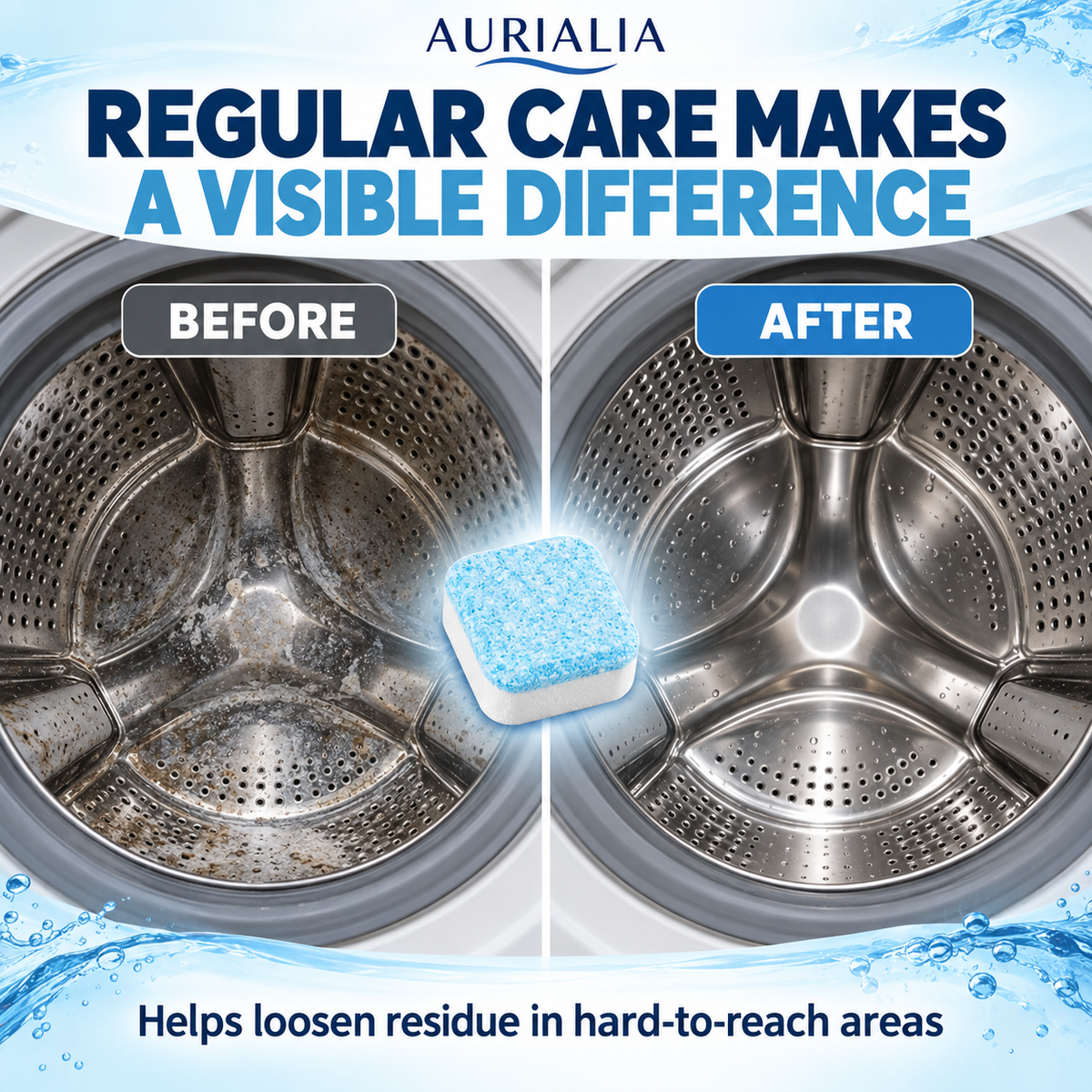 Washing machine drum before and after routine cleaning