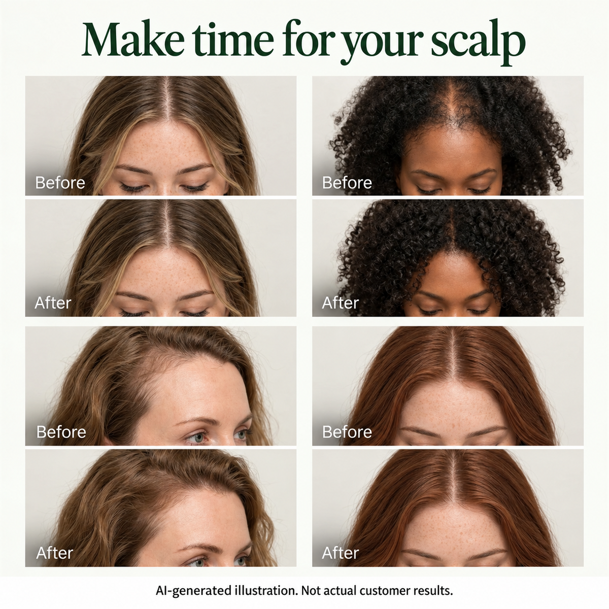 AI-generated model hair styling collage, not actual customer results