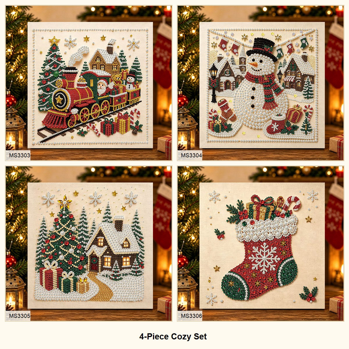 4-Piece Cozy Set Christmas pearl diamond art bundle
