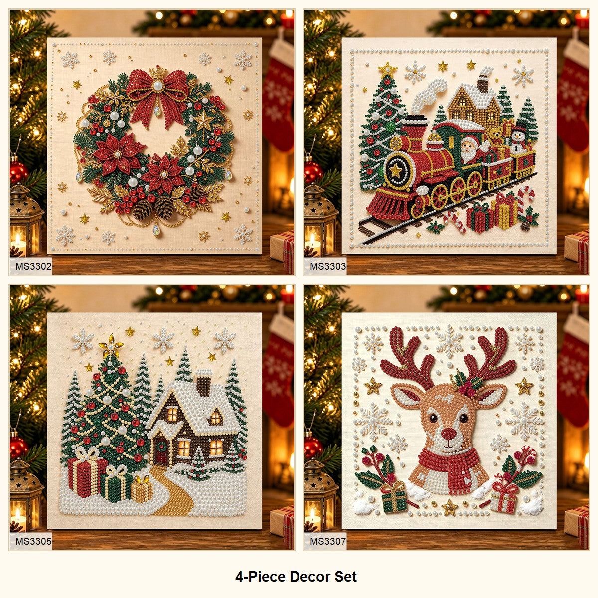 4-Piece Decor Set Christmas pearl diamond art bundle