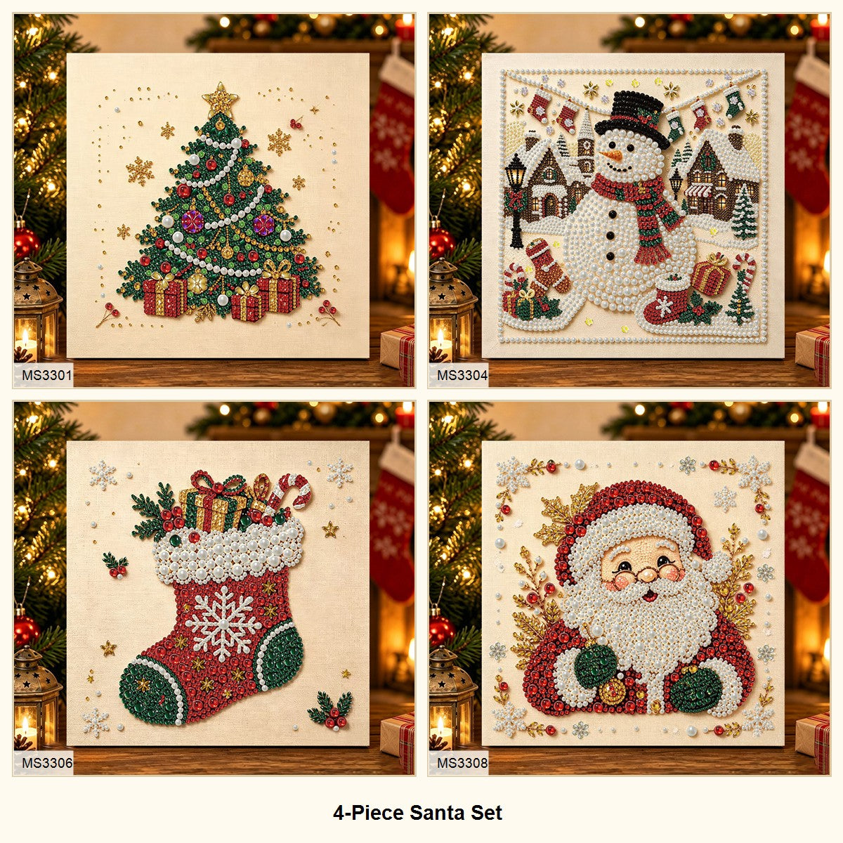 4-Piece Santa Set Christmas pearl diamond art bundle