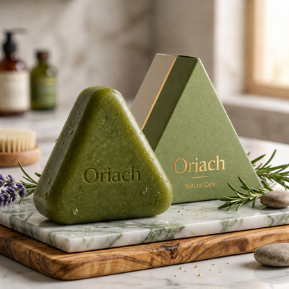 Oriach scalp cleansing bar and gold-lettered packaging