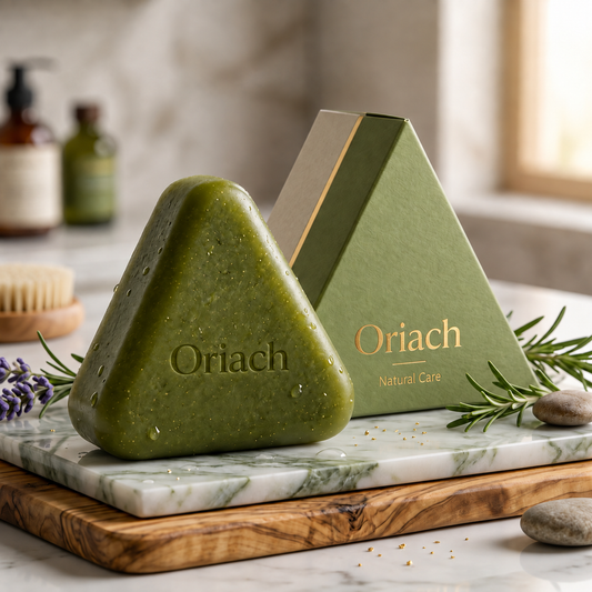 Oriach scalp cleansing bar and gold-lettered packaging
