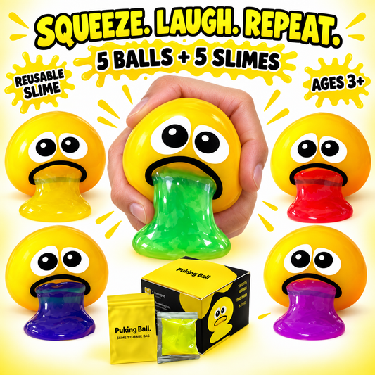 Puking Ball 5 pack with five reusable slimes